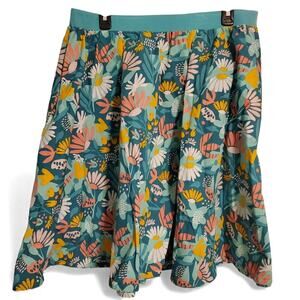 Wild Flowers Jennie Skirt Womens XL Mod Flare Green Pink Yellow Artsy Pockets